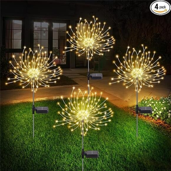 4 Pack Solar Firework Lights Outdoor 120 LED Waterproof Stake Landscape Lights - Picture 7 of 7